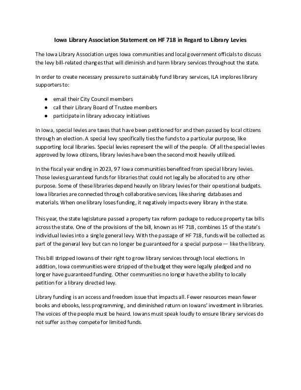 Iowa Library Association Statement on HF 718 in Regard to Library Levies (1).jpg